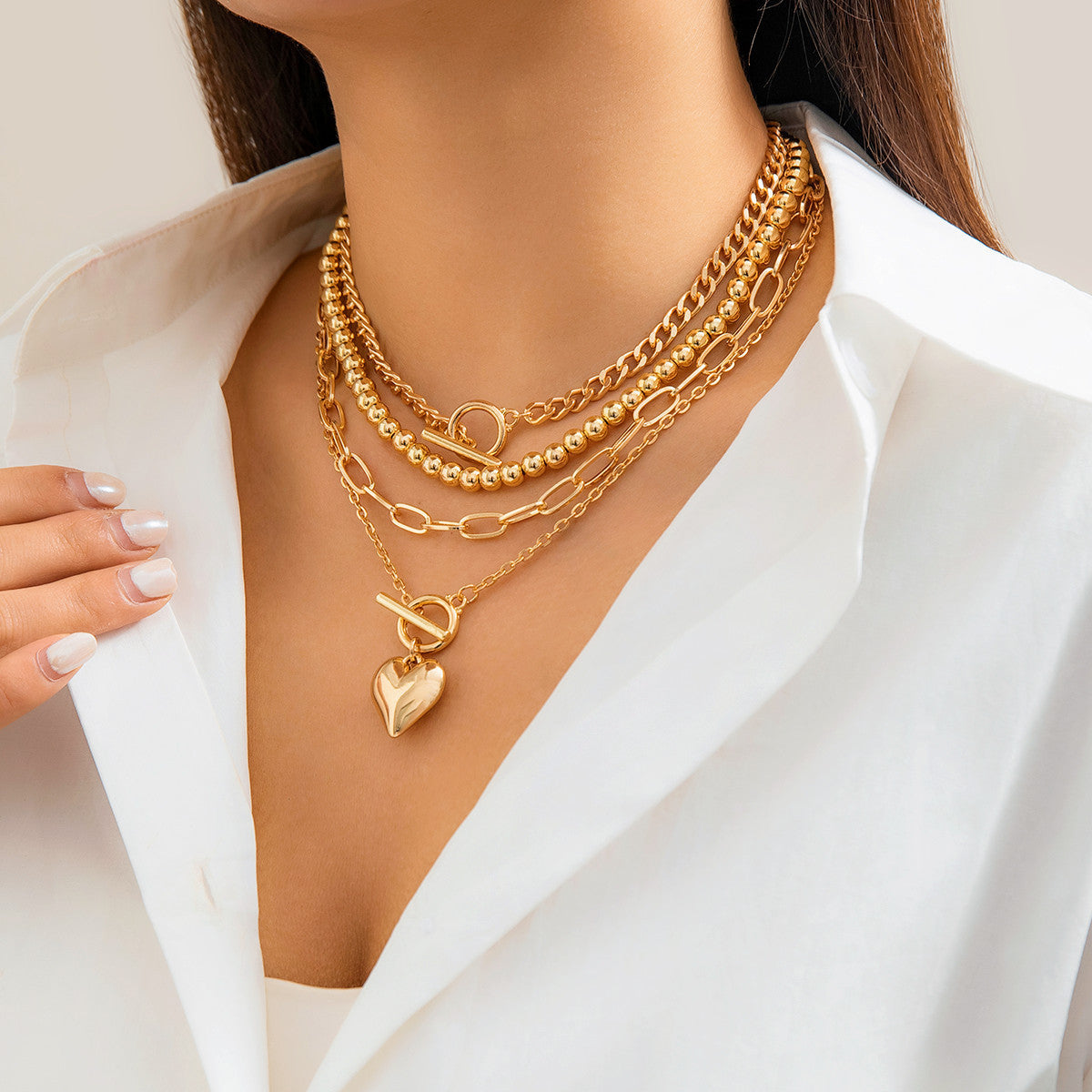 Wholesale Long round bead chain stacking necklace retro style personality pearl necklace